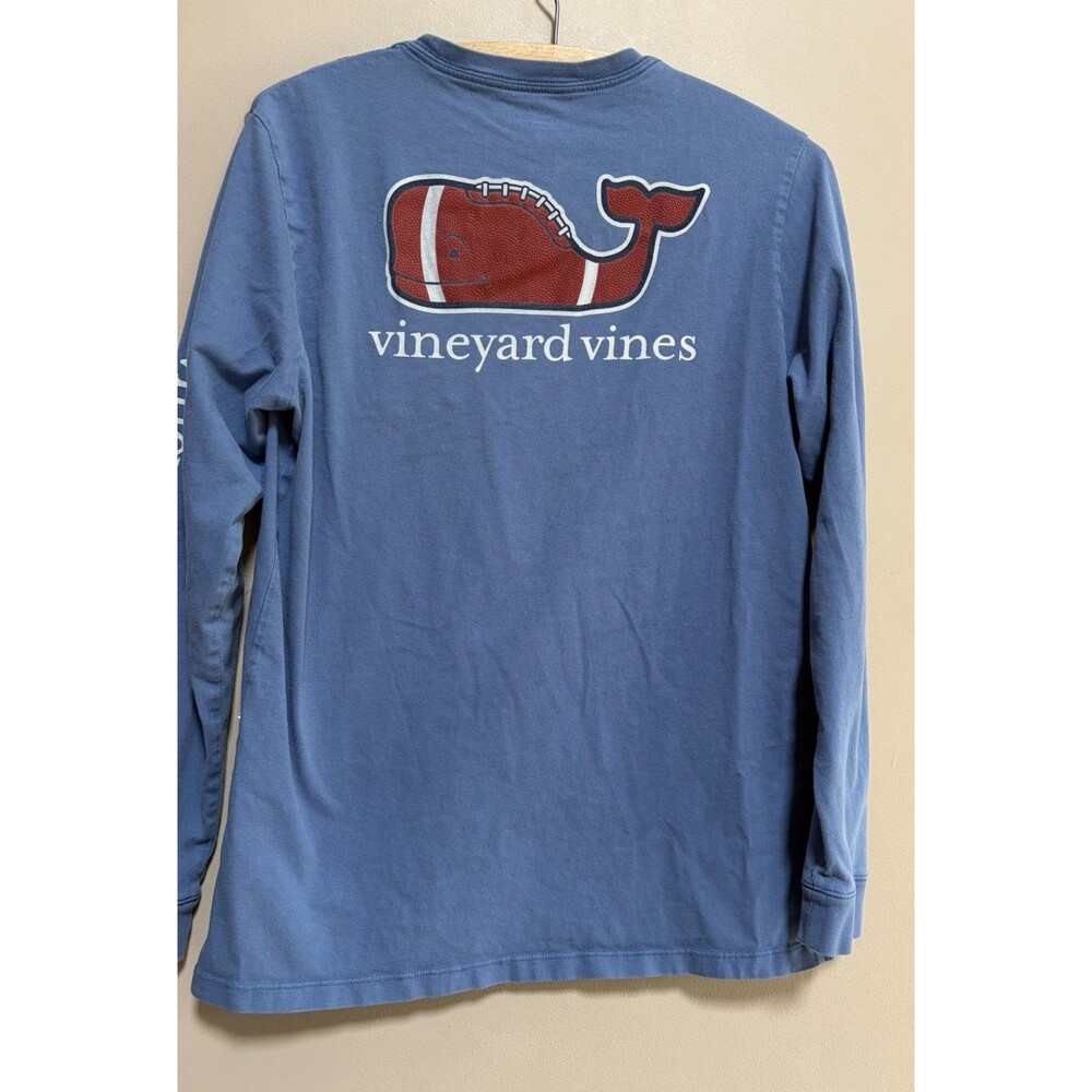 Vineyard Vines 100% Cotton Boys XL 16‎ Whale Long Sleeve T Shirt Blue Football - Picture 7 of 10